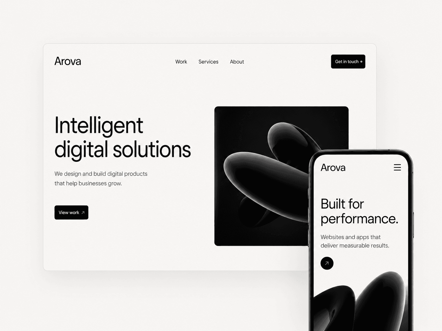 Arova website and mobile app interface mockup